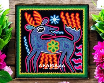 8" Huichol painting, Native art, Mexican folk art, Mexican wall art, Huichol art, Mexican decor, Mexican painting, Mexican art, 20-268