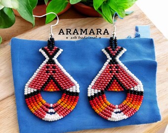 Mexikanischen Schmuck, Boho Ohrringe, mexikanische Ohrringe, mexikanische Volkskunst, Schmuck der Ureinwohner, Huichol Ohrringe, Ureinwohner Ohrringe, AO-0491