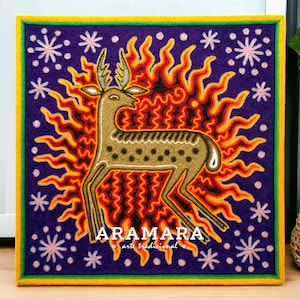 12&quot; Huichol painting, Native art, Huichol art, Mexican art, Mexican decor, Mexican painting, Mexican wall art, Mexican folk art, 30-542