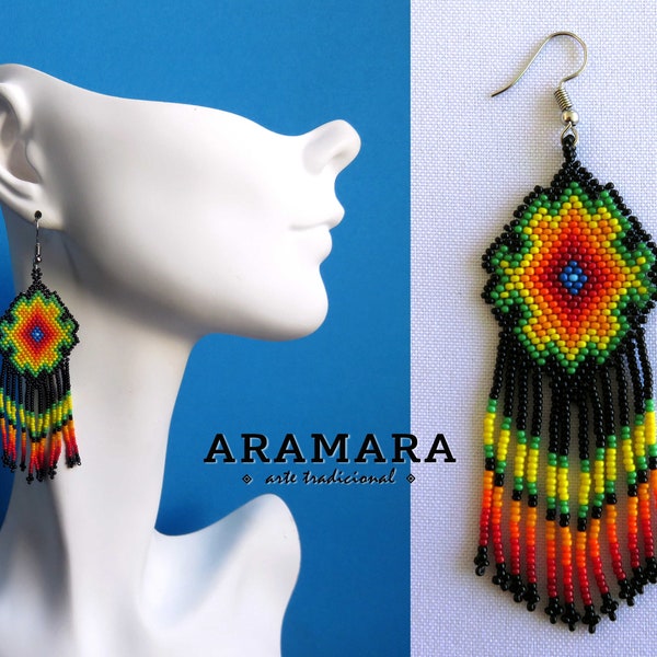 Huichol Earrings, Boho earrings, Mexican Jewelry, Mexican earrings, Native Jewelry, Native american earrings, Mexican folk art, AO-0484