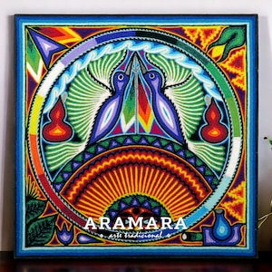 12&quot; Huichol painting, Mexican art, Mexican decor, Native art, Mexican wall art, Huichol art, Mexican painting, Mexican folk art, 30-565