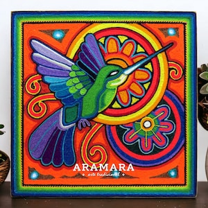 12&quot; Huichol painting, Huichol art, Mexican decor, Mexican painting, Mexican wall art, Native art, Mexican art, Mexican folk art, 30-557