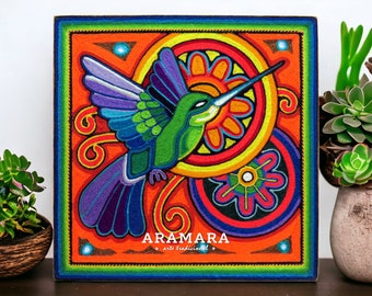 12" Huichol painting, Huichol art, Mexican decor, Mexican painting, Mexican wall art, Native art, Mexican art, Mexican folk art, 30-557