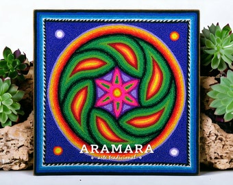 8" Huichol painting, Native art, Mexican folk art, Mexican wall art, Huichol art, Mexican decor, Mexican painting, Mexican art, 20-236