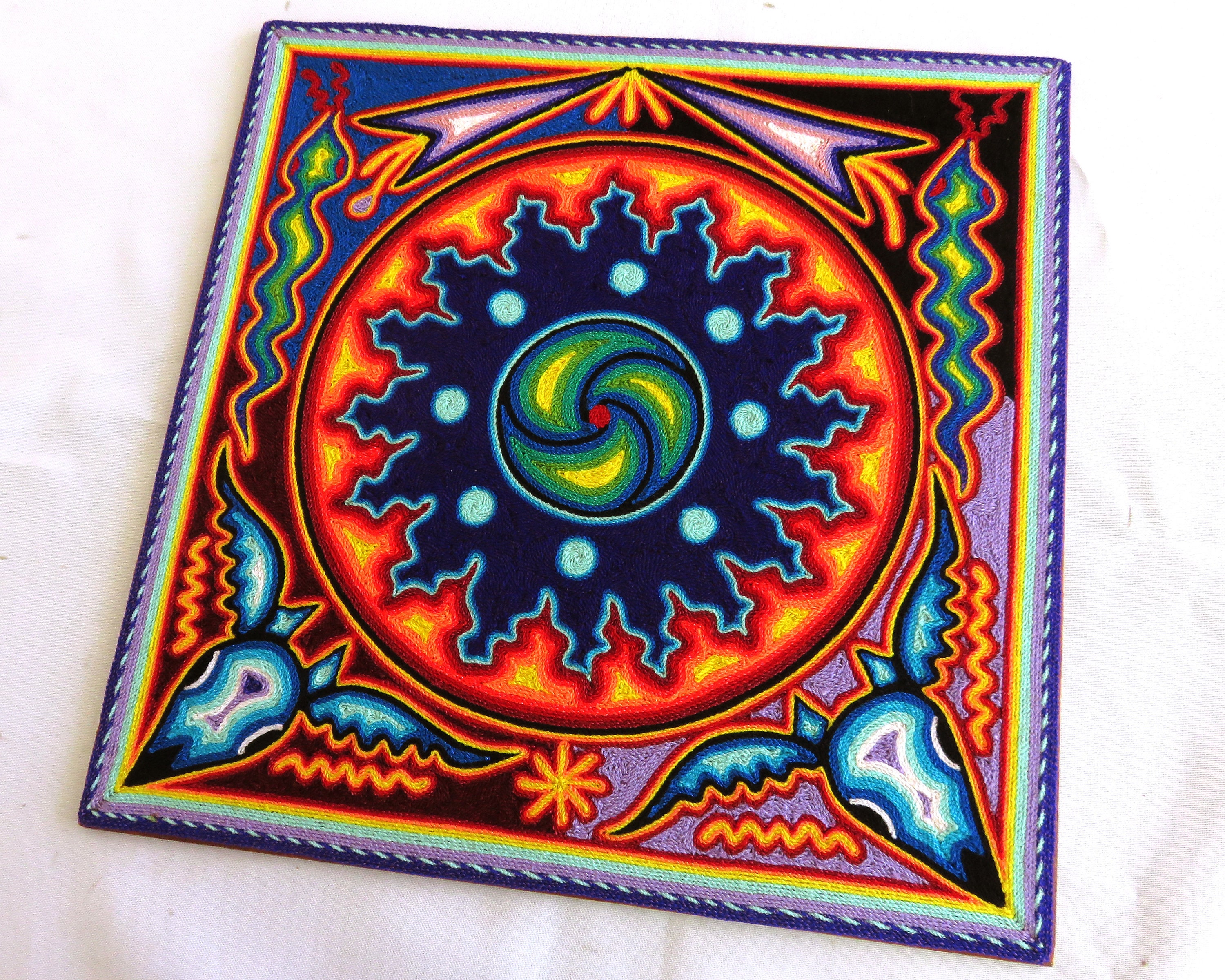 12" Native Art, Mexican Wall Art, Mexican Folk Art, Huichol Painting