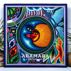 12&quot; Huichol painting, Mexican wall art, Native art, Mexican art, Mexican folk art, Mexican decor, Huichol art, Mexican painting, 30-5669