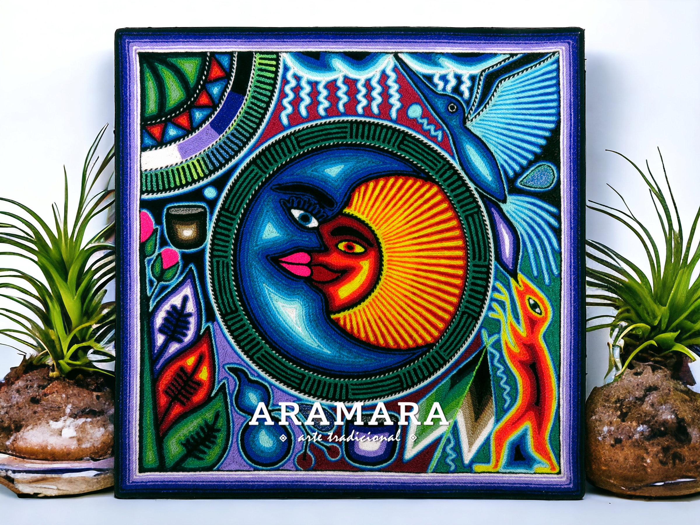 12" Huichol Painting, Mexican Wall Art, Native Art, Mexican Art
