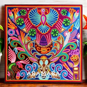 24&quot; Huichol painting, Mexican folk art, Huichol art, Mexican art, Mexican wall art, Mexican decor, Native art, Mexican painting, 60-265