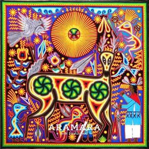 24&quot; Huichol painting, Mexican folk art, Huichol art, Mexican art, Mexican wall art, Mexican decor, Native art, Mexican painting, 60-257