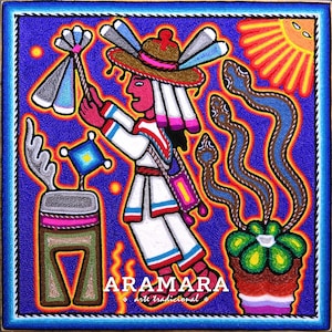 12&quot; Huichol painting, Huichol art, Mexican decor, Mexican painting, Mexican wall art, Native art, Mexican art, Mexican folk art, 30-521
