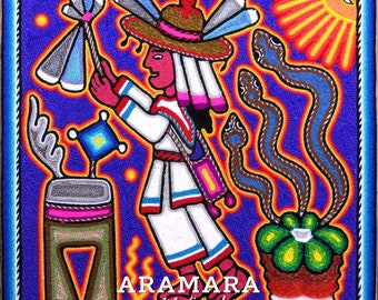 12" Huichol painting, Huichol art, Mexican decor, Mexican painting, Mexican wall art, Native art, Mexican art, Mexican folk art, 30-521