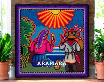 8" Huichol painting, Native art, Mexican folk art, Mexican wall art, Huichol art, Mexican decor, Mexican painting, Mexican art, 20-266