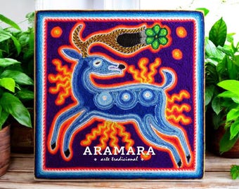 8" Huichol painting, Native art, Mexican folk art, Mexican wall art, Huichol art, Mexican decor, Mexican painting, Mexican art, 20-259