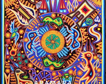 24" Huichol painting, Mexican folk art, Huichol art, Mexican art, Mexican wall art, Mexican decor, Native art, Mexican painting, 60-253