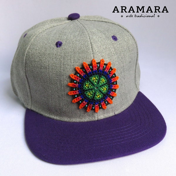 Mexican Folk art, Snapback cap, Beaded hat , Flower hat, Huichol Beaded Flower Cap, Mexican hat, Trucker hat, Baseball Cap, Flat bill GR-057