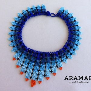 Huichol beadwork, Mexican Necklace, Beaded necklace, Huichol necklace, Huichol Jewelry, Mexican Jewelry, Bib, Choker necklace, COM-0049 image 2
