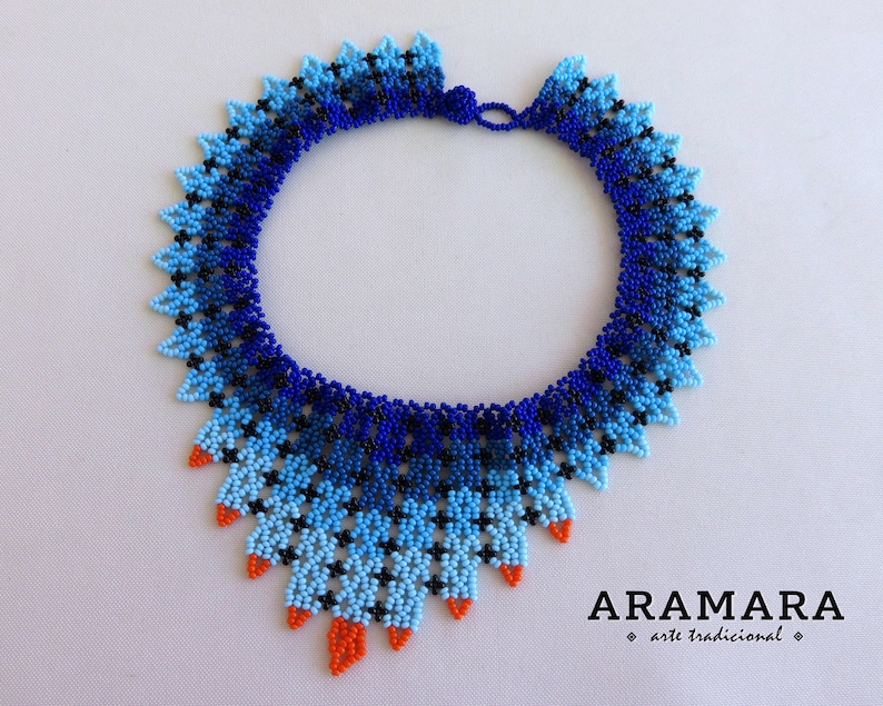 Huichol beadwork, Mexican Necklace, Beaded necklace, Huichol necklace, Huichol Jewelry, Mexican Jewelry, Bib, Choker necklace, COM-0049 image 2
