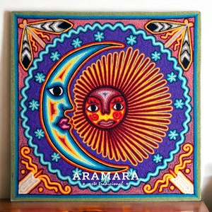 12" Huichol painting, Native art, Huichol art, Mexican art, Mexican decor, Mexican painting, Mexican wall art, Mexican folk art, 30-540