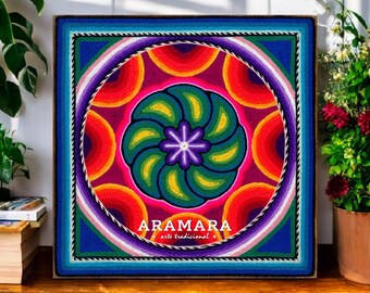 8" Huichol painting, Native art, Mexican folk art, Mexican wall art, Huichol art, Mexican decor, Mexican painting, Mexican art, 20-262