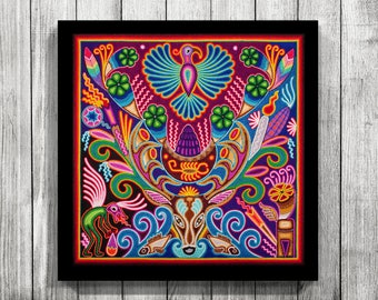 Mexican wall art, Huichol Print, Mexican decor, Huichol Art, Digital Print, Mexican Print, Mexican Painting, Mexican Digital Art,Mexican Art