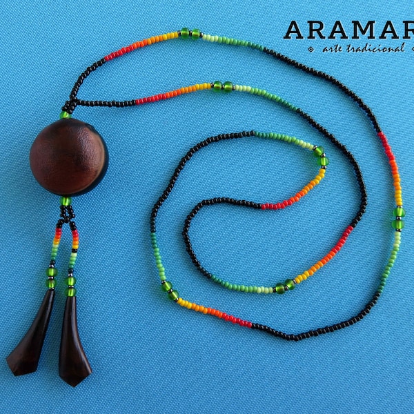 Mexican necklace, Sea bean, Evil eye Necklace, Deer's eye, Ojo de Venado, Nazar necklace, Native American Necklace, Huichol Necklace, 0098