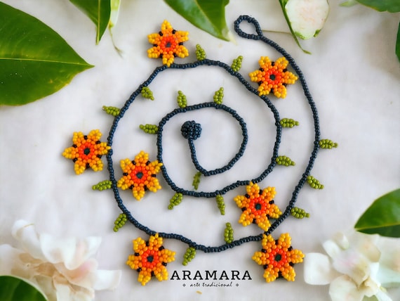 Flower necklace, Mexican Jewelry, Beaded Flower, Huichol jewelry, Mexican Necklace, Native american necklace, Huichol necklace, CFM-0104