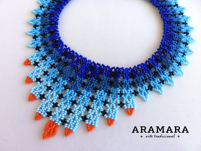 Huichol beadwork, Mexican Necklace, Beaded necklace, Huichol necklace, Huichol Jewelry, Mexican Jewelry, Bib, Choker necklace, COM-0049 image 5