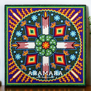 12&quot; Huichol painting, Native art, Huichol art, Mexican art, Mexican decor, Mexican painting, Mexican wall art, Mexican folk art, 30-553
