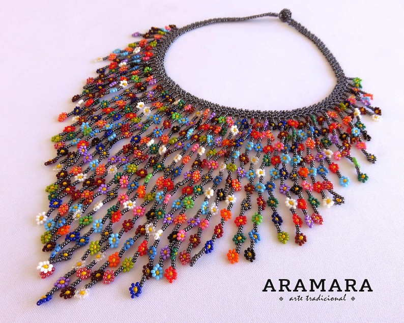 Huichol Jewelry,Huichol necklace,JGO-211 Huichol earrings Huichol bracelet Mexican Jewelry Huichol set Native jewelry Mexican Necklace