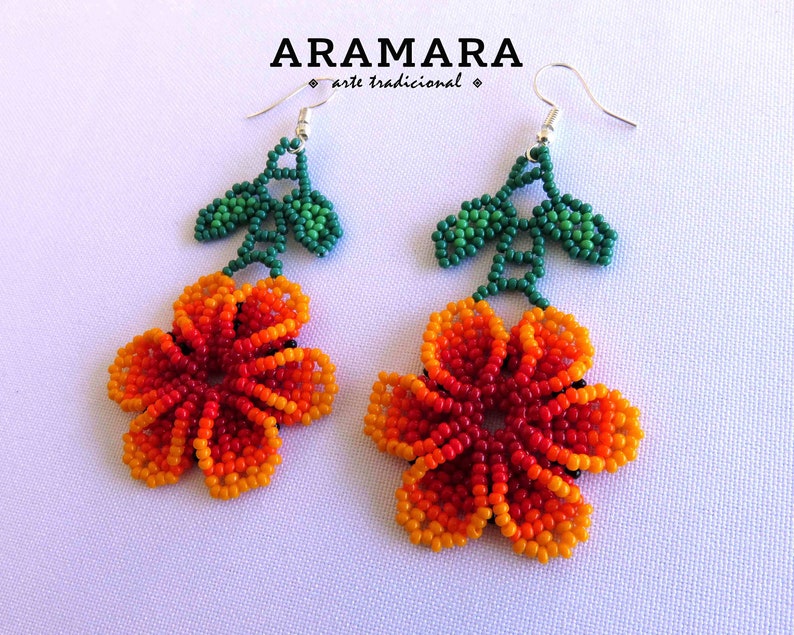 Mexican Folk Art Native American Earrings Beaded Flower Huichol Earrings Mexican Earrings Af 0830 Flower Earrings Mexican Jewelry Earrings Jewelry Valresa Com