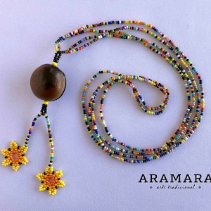 Native American ketting, hertenoog, Huichol ketting, Mexicaanse ketting, Nazar ketting, boze oog ketting, zeeboon, Ojo de Venado, 0090