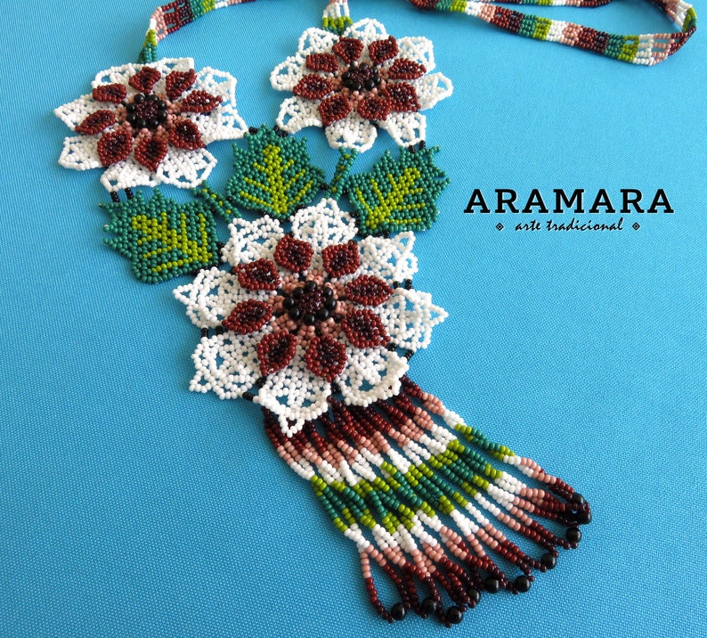 Huichol jewelry Beaded Flower Native american necklace Etsy