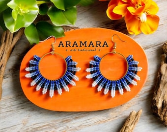 Hoop Earrings, Mexican Folk Art, Mexican Earrings, Seed Bead Earrings, Native American Earrings, Huichol Earrings, Round earrings, Swirl,