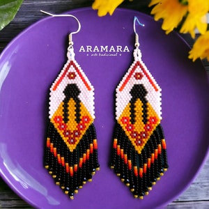 Huichol Earrings,  Doll earrings, Mexican earrings,Native american earrings, MMIW earrings, Fringe Earrings, Seed Bead Earrings, Statement,