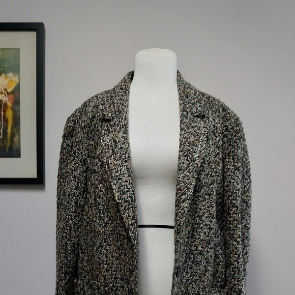 Vintage 1980s Multicolored Boucle Oversized Boxy Swing Coat Blazer