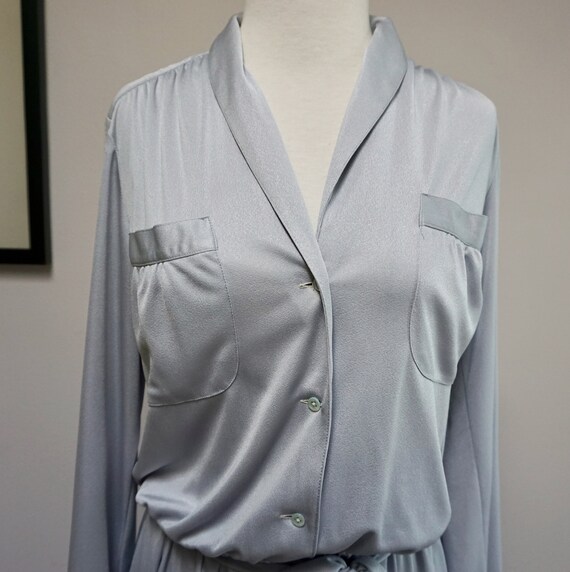 Vintage 1970s Baby Blue Silk Disco Shirtdress - image 2