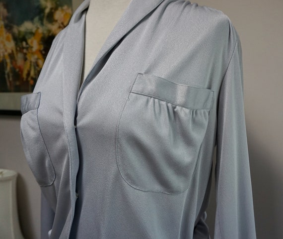 Vintage 1970s Baby Blue Silk Disco Shirtdress - image 4