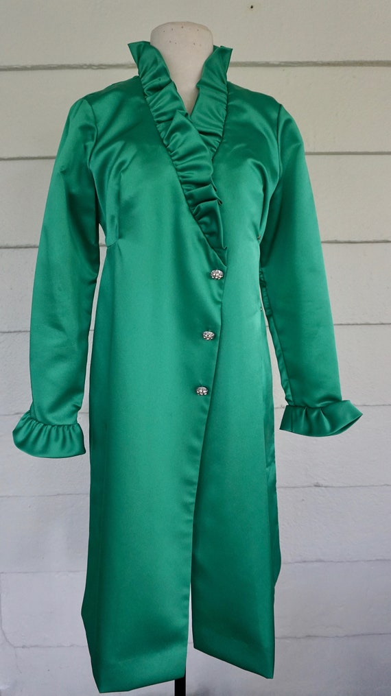 Vintage 1950s Jewel-Toned Green Satin Bed Jacket … - image 1