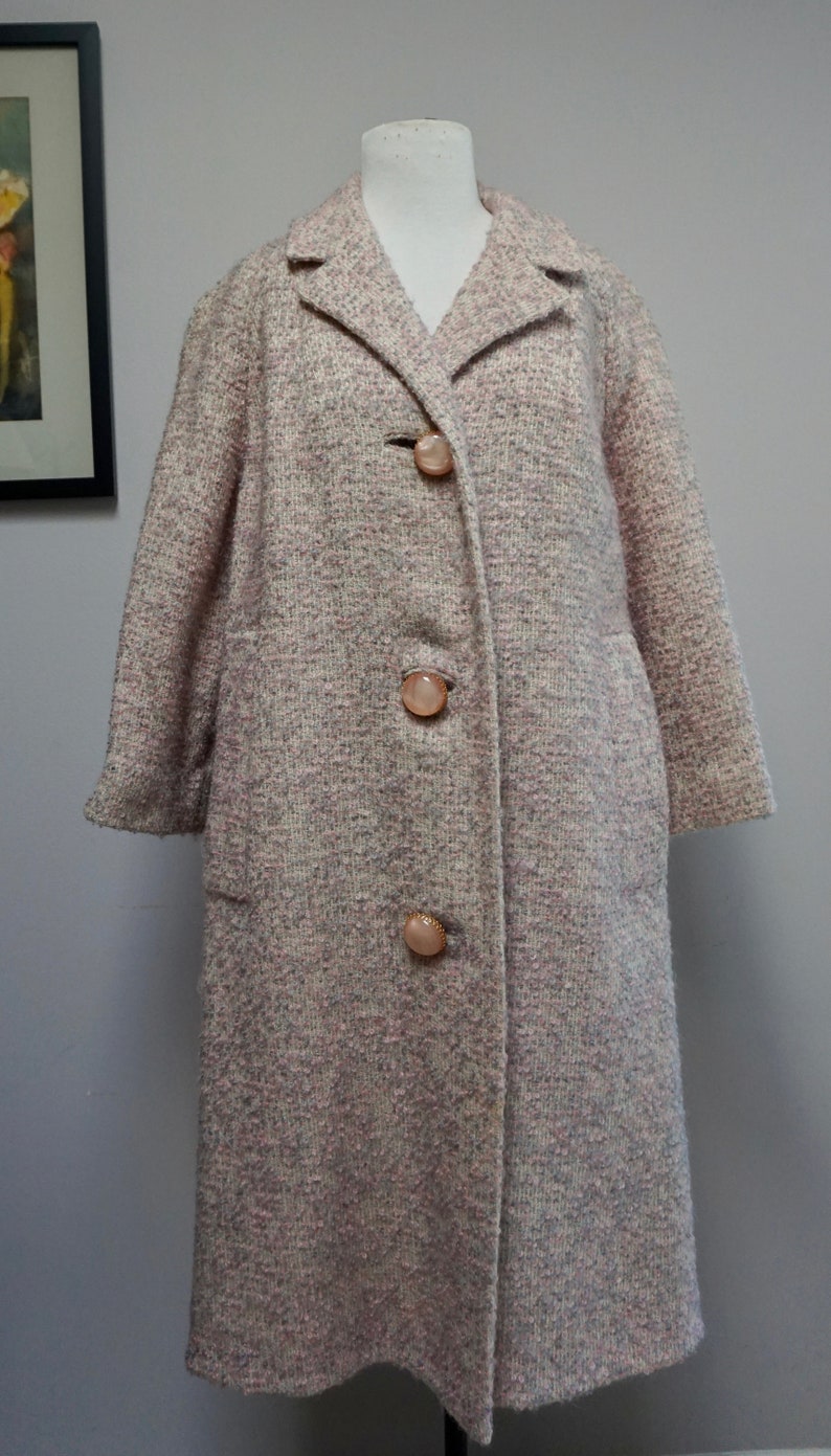 Vintage 1950s Pink Boucle Swing Coat with Satin Lining image 3