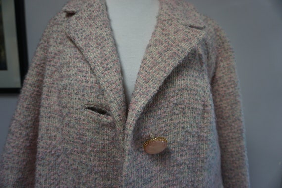 Vintage 1950s Pink Boucle Swing Coat with Satin L… - image 2