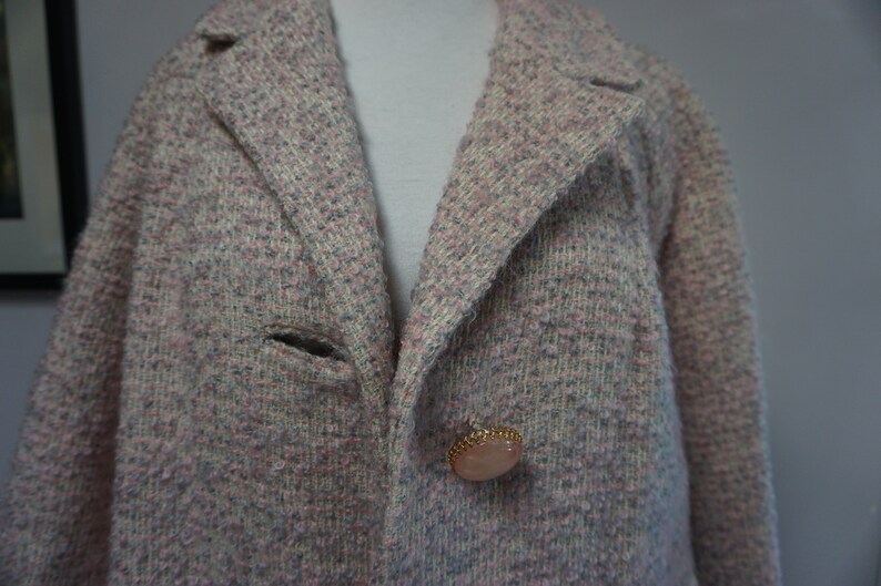 Vintage 1950s Pink Boucle Swing Coat with Satin Lining image 2