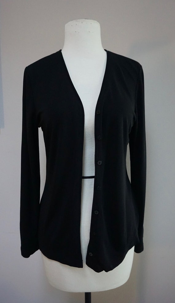 Vintage Late 1990s/Y2K Silky Black V-Neck Cardigan