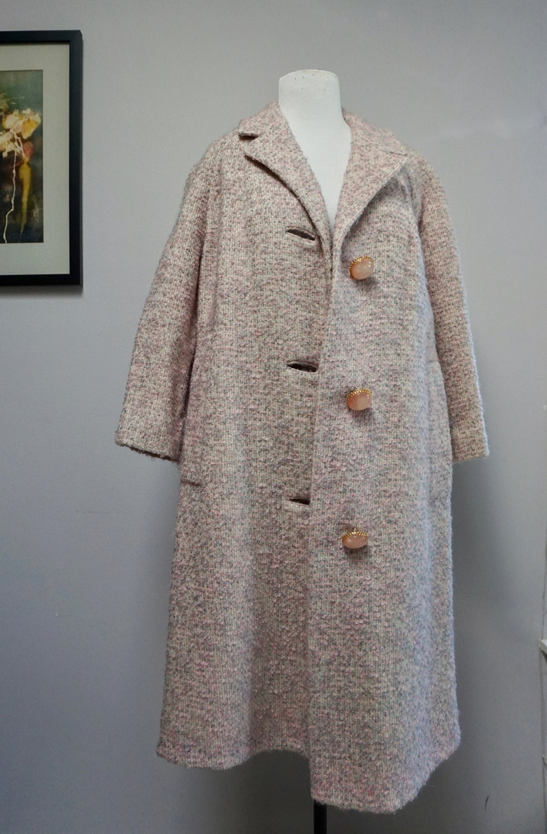 Vintage 1950s Pink Boucle Swing Coat with Satin Lining image 1