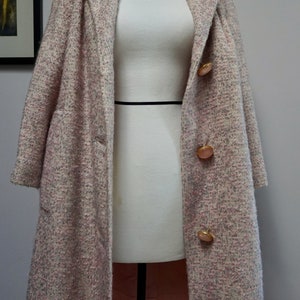 Vintage 1950s Pink Boucle Swing Coat with Satin Lining image 4