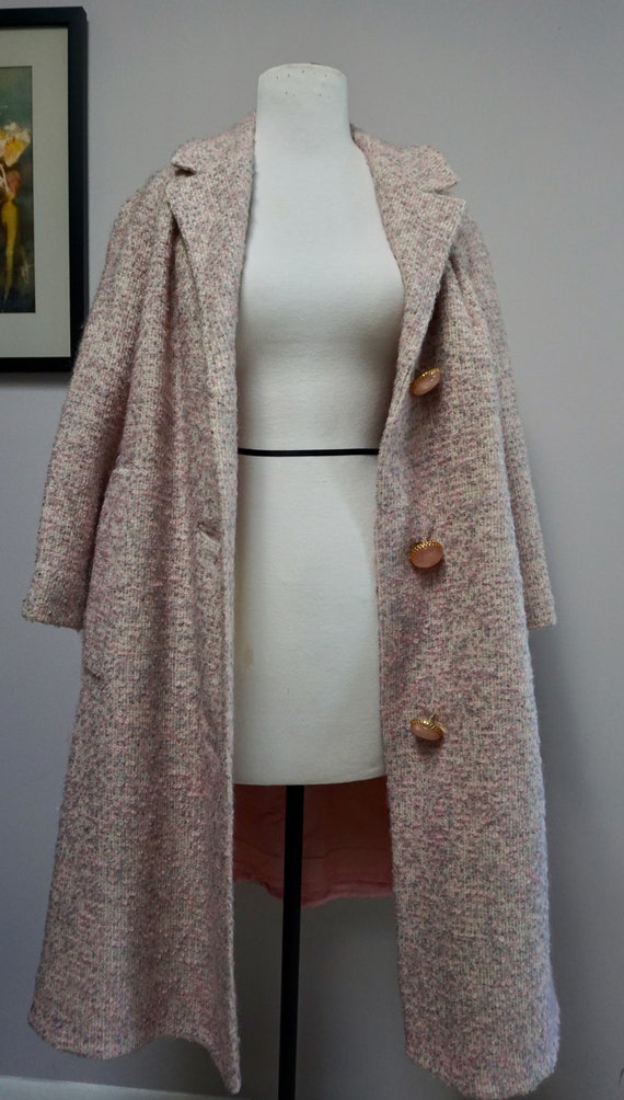 Vintage 1950s Pink Boucle Swing Coat with Satin L… - image 4