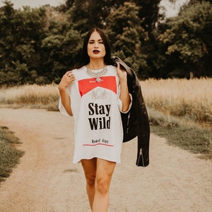 Ladies Stay Wild T Shirt Dress, Nashville Outfit, Country Concert Top, Western Tee Dress, Oversized T-Shirt, Rodeo Shirt, Cowgirl Shirt