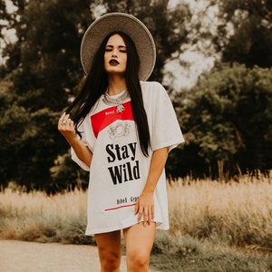 Ladies Stay Wild T Shirt Dress, Nashville Outfit, Country Concert Top, Western Tee Dress, Oversized T-Shirt, Rodeo Shirt, Cowgirl Shirt