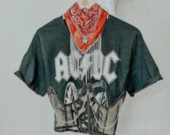 Rock Band Corset Top, Unique Concert Shirt, Rock Band Tee