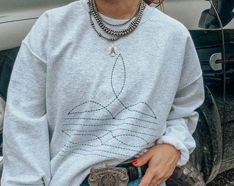 Boot Stitch Sweatshirt, Western Rodeo Sweatshirt, Western Graphics, Vintage Cowgirl Sweatshirt, Wild Ones Clothing, Cowgirl Sweatshirt