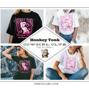 Vintage Honky Tonk Cowgirl Club T-Shirt, Fun Graphic Tee for Western Lovers, Perfect for Concerts, Music Festivals, Gift Idea, Cowgirl Style